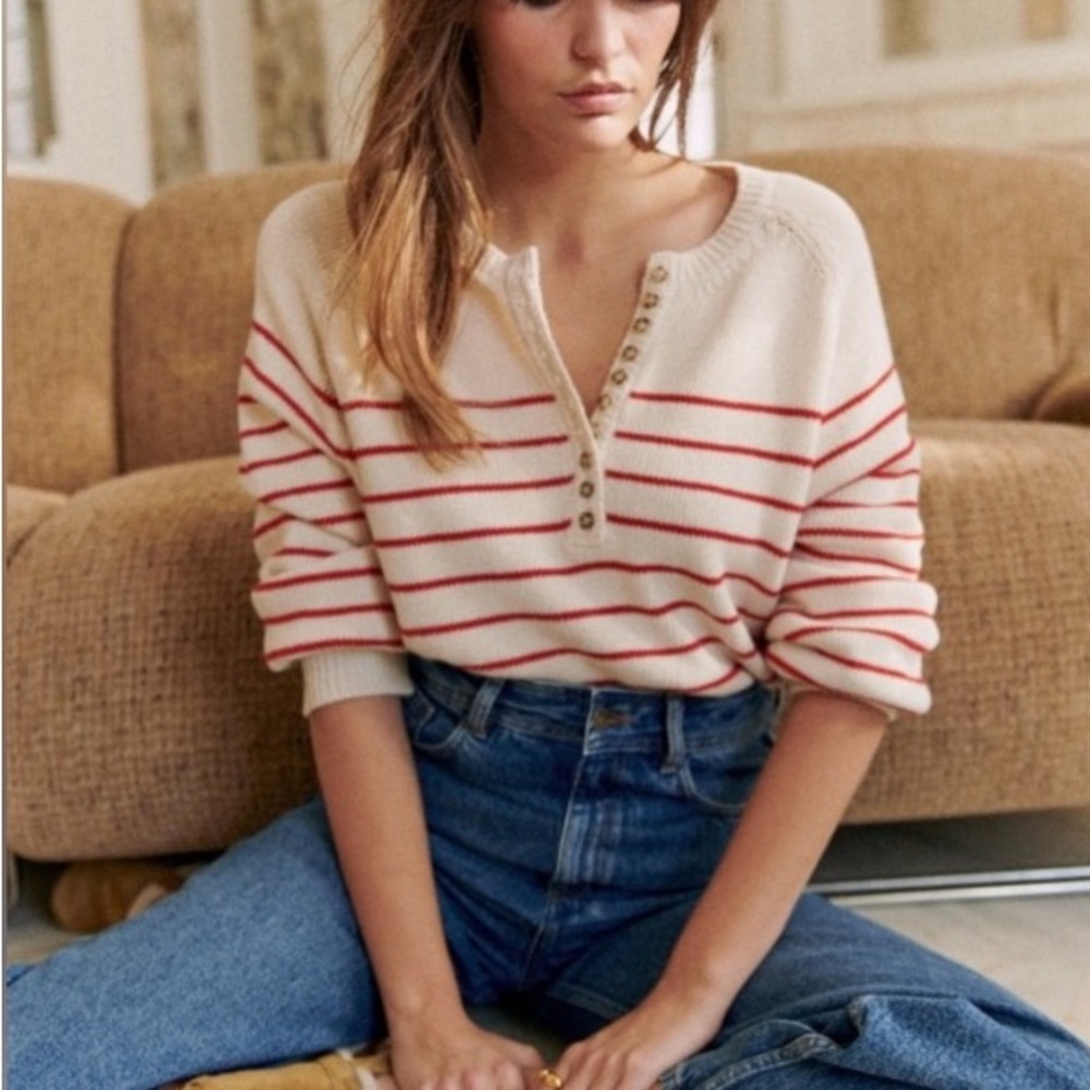 ISO : Sezane Leontine (ecru/coral) red stripe